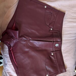 Women's Burgundy Leather Shorts